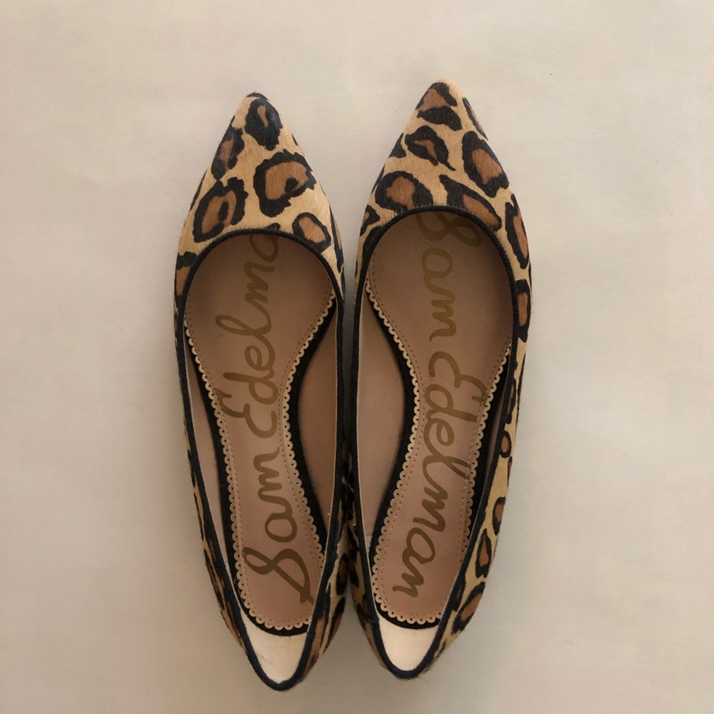 Sam Edelman Leopard Print Pointed Toe Flats in tan and black